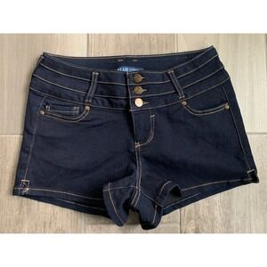 Blue Spice Triple-Button Mini Denim Shorts - Dark Indigo Wash - Size 5 Y2K Retro